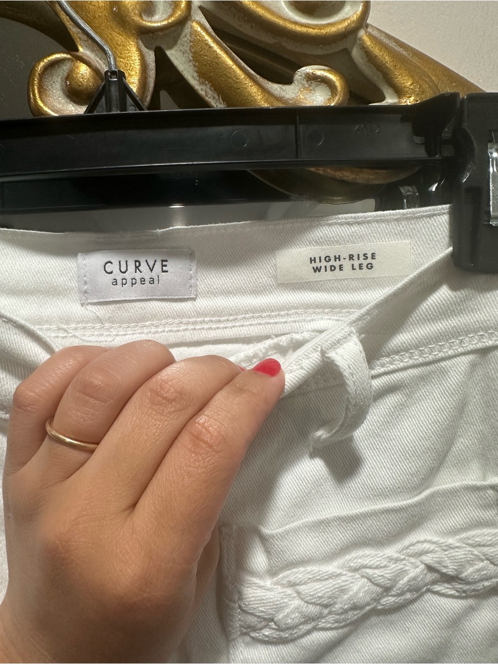 Curve Appeal White High Rose Wide-Leg Jeans with Braided Pocket Detail - Picture 7 of 16
